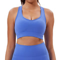 Eco-friendly recycled fabric new slimming criss-cross back yoga tank top with built-in bra pads
