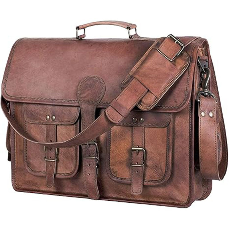 Business casual leather briefcase horizontal unisex bag first layer cowhide handbag retro trend shoulder bag