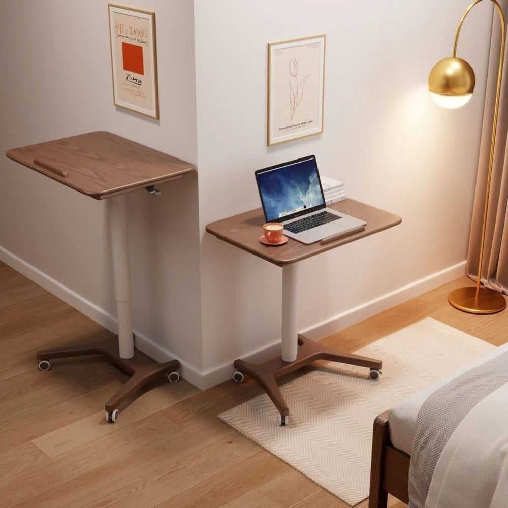 Solid wood height-adjustable computer desk, mobile small apartment office desk, home study table, foldable small desk with wheels