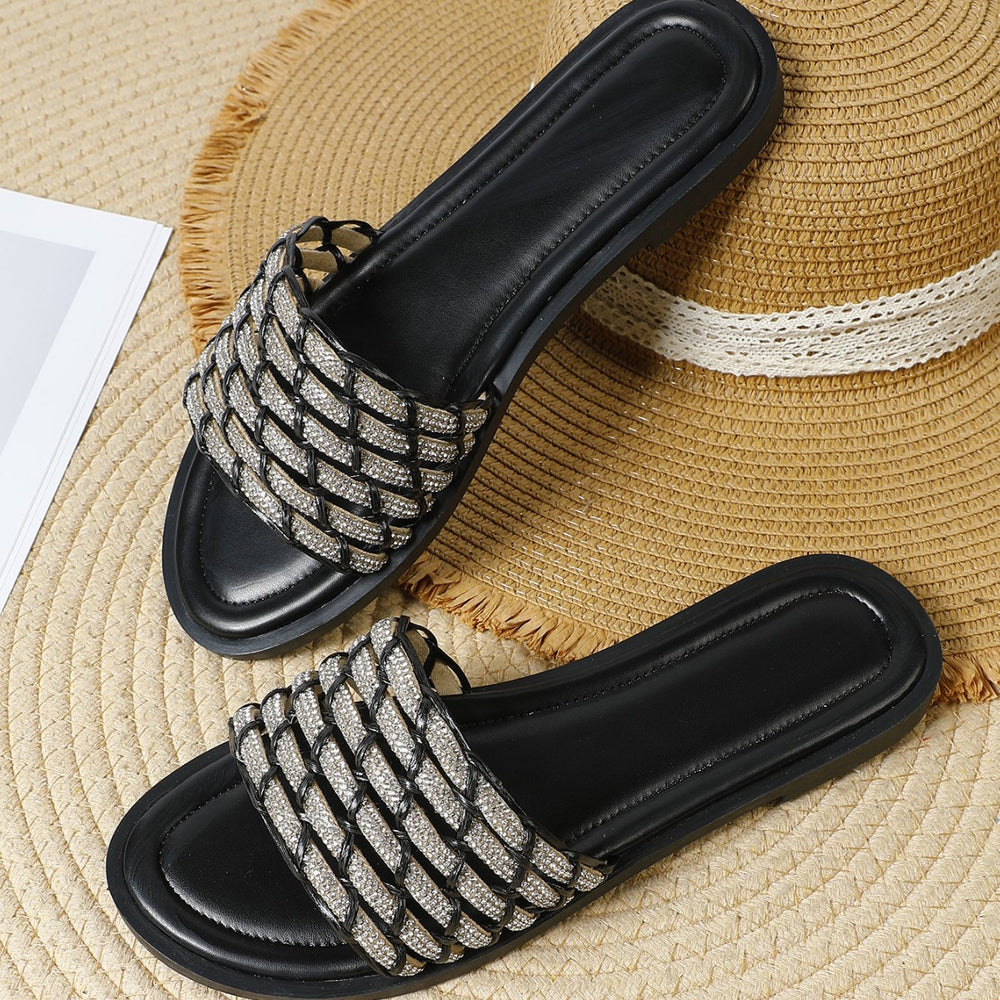 One-line slip-on slippers for women 2025outwear women's sandals exportplus sizek-style beach rhinestone women's slippers
