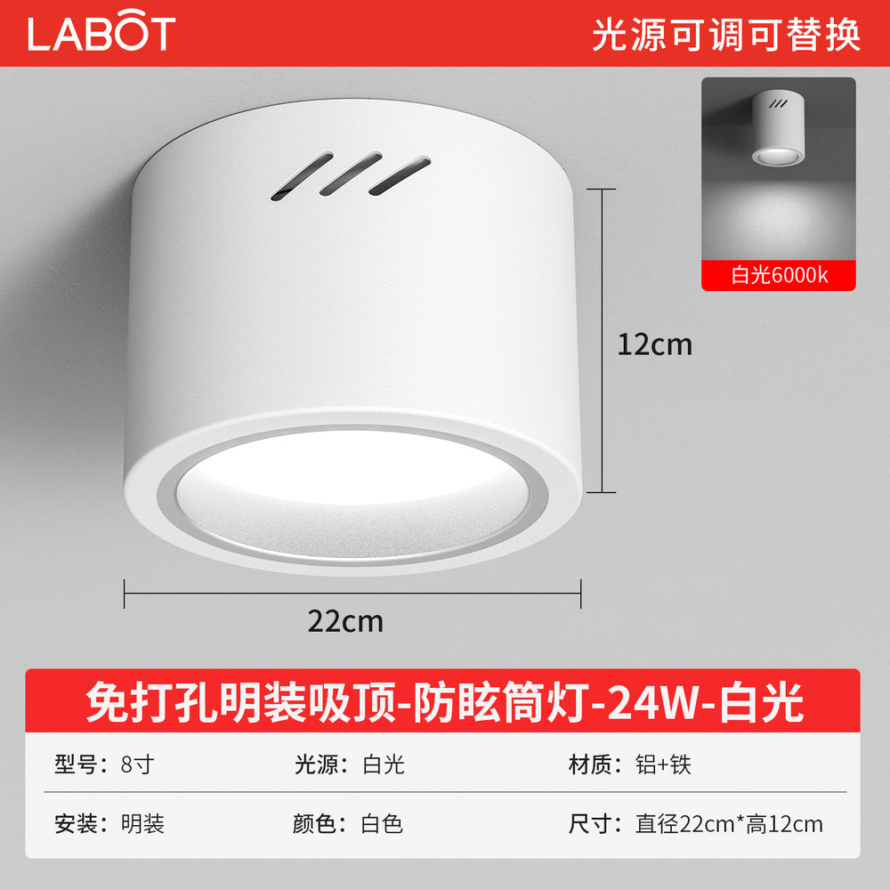 Led surface mounted downlight, anti-glare, round, external, punch-free, no-drill installation, ceiling-mounted, all-aluminum