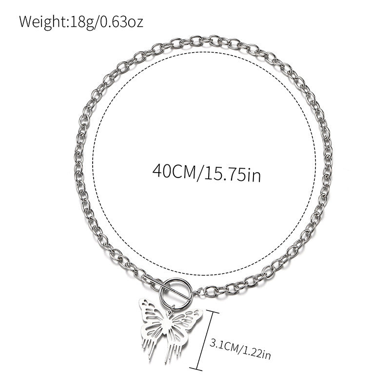 Sweater necklace wholesale european and american cross-border personalized jewelry women's butterfly niche high-end ot buckle autumn and winter accessories necklace