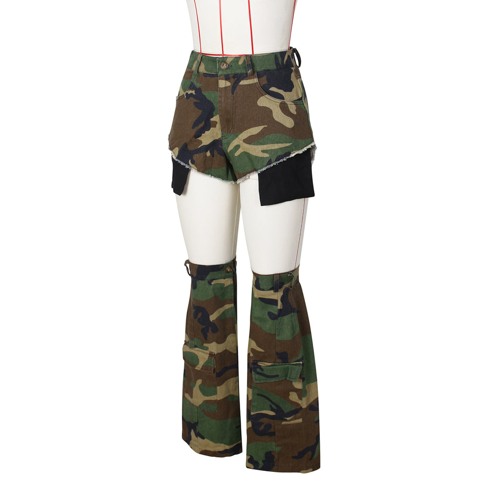 e-commerce european and american fashion ins sexy women's camouflage summer hot pants leg cover three-piece camouflage shorts