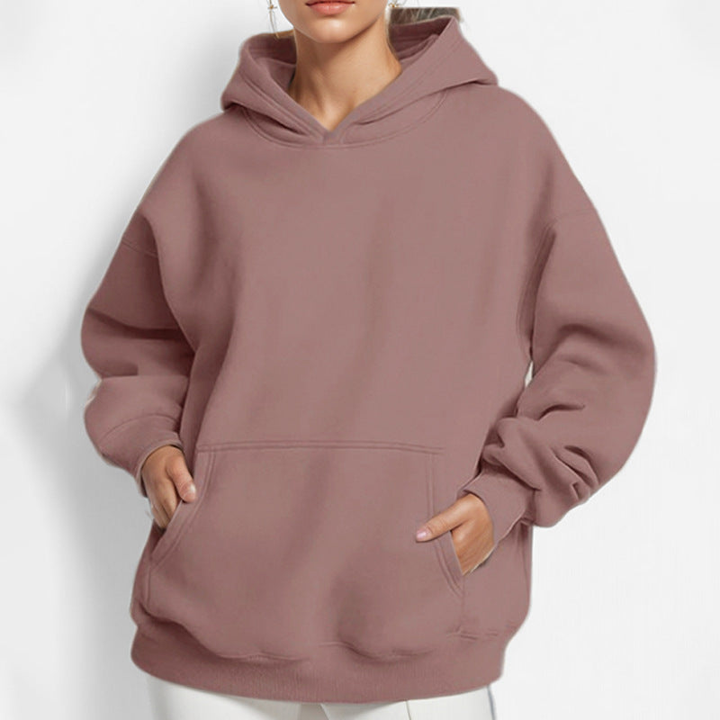 cross-border e-commerce women's fashion: european and american summer new arrivals - solid color, unique casual hooded long sleeve loose fit sweatshirt