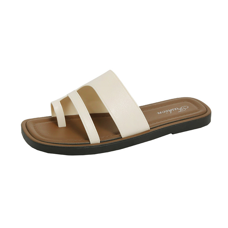 Toe-out slippers for women, french retronew arrival spring and summer k-style retrocasual vacation one-leg roman shoes