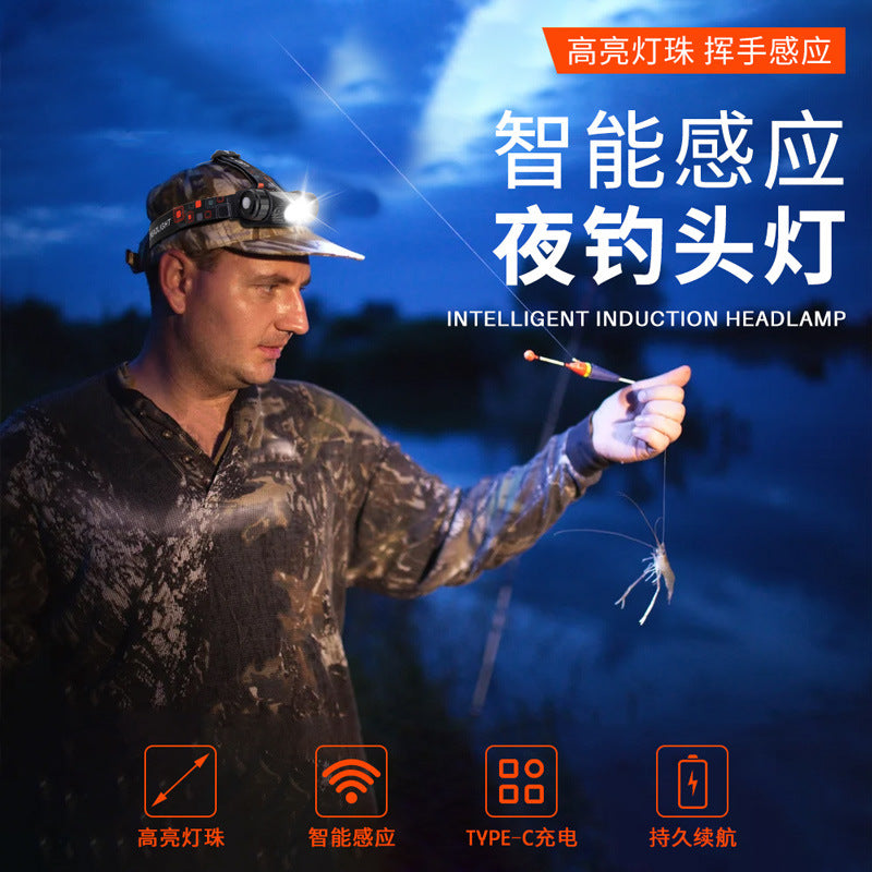 Headlamp fishing special strong light super bright charging head-mounted outdoor night fishing induction aluminum alloy long battery life flashlight
