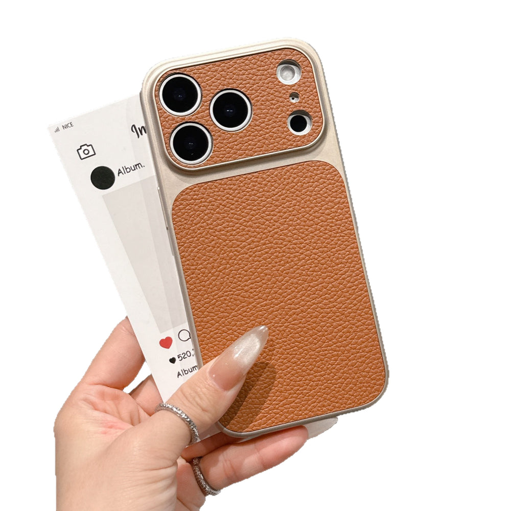Simple solid color leather texture instantly transforms to 17, compatible with apple 17 pro max lychee grain phone case iphone 16 protective cover