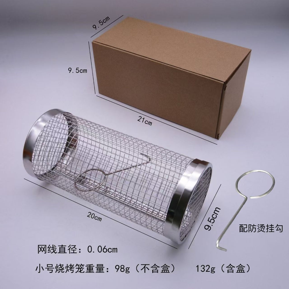 wholesale roasting cage stainless steel barbecue cage outdoor portable camping style picnic barbecue grill rotating rolling barbecue net