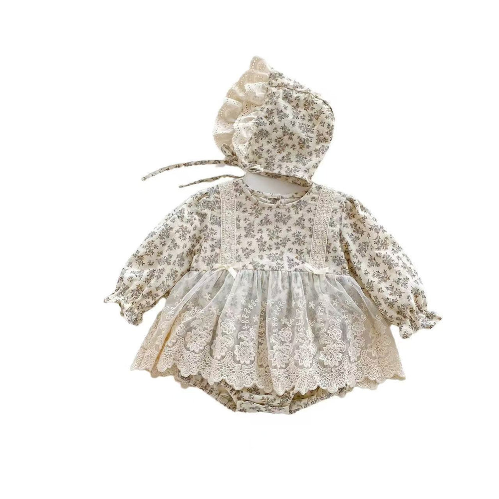 Autum style foreign style dress princess jumpsuit baby clothes baby autum floral bag butt bag butt clothes lace