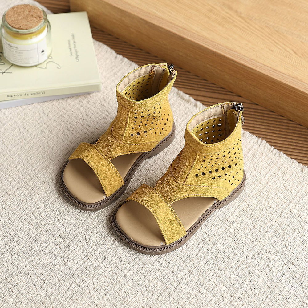 girls' sandals: new summer  collection - kids' fashionable retro british style hollow-out roman sandals