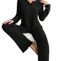 New european and american style cross-border  hot-selling black trim casual loungewear set - fleece knit ribbed home outfit, suitable for wearing outdoors