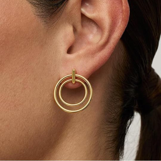 Amazon cross-border fashion minimalist commute double-clasp circle stud earrings - high-end double-layer women's earrings