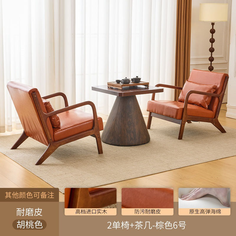 Balcony tea table and chair combination small apartment one table and two chairs household solid wood simple three-piece set reading and drinking tea cp