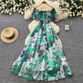 Pure desire style one shoulder ruffles floral dress women's summer sleeveless waist slimming lookelegant vacation style long dress