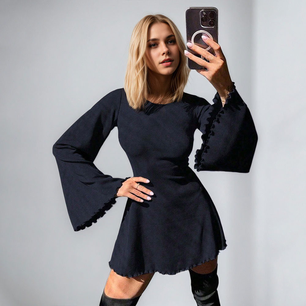 Amazon cross-border women's spring/summer new arrivals: european and american style elegant dress with flared sleeves and backless design - a chic mini dress