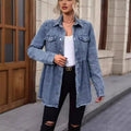 Amazon cross-border fashionexport women's clothing new arrival spring and summer shirt button denim long sleeves lapel denim outwear