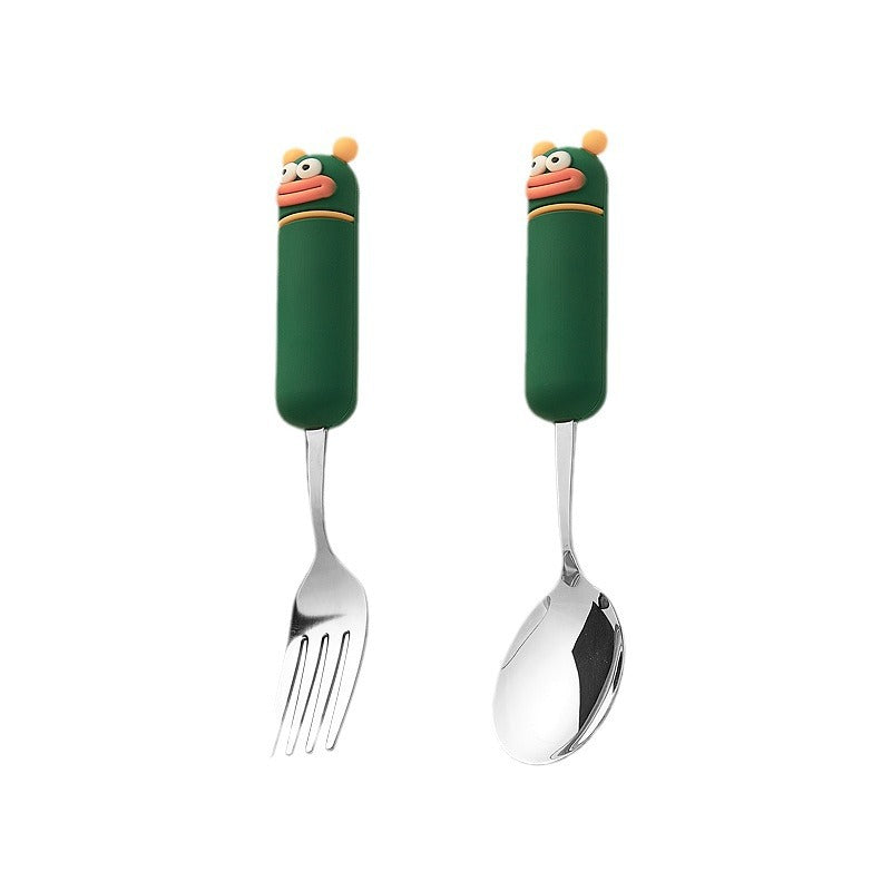 Cute cartoon fork and spoon set - high-value 304 stainless steel tableware for home use - kids' dessert forks with a fun, wide-mouth design