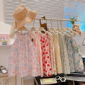 new girls' summer floral sleeveless princess dress - sweet & cute style, round neck cotton gauze dress