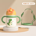 Kids' insulated sippy cup - baby learning cup with straw - baby thermos water bottle - portable dinosaur water bottle with strap for outings and kindergarten