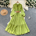 Frenchretro platycodon skirtclassy strappy waist lapel single breasted slimming look large swingshirtdress