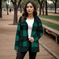 European and american plush women's clothing 2023 new amazon long-sleeved plaid button-down pocketed loose-fit mid-length coat