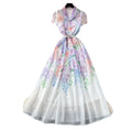 Vacation style v necktie back waist printingdress women's summer short-sleeved lapel long skirt elegantwork clothing women's clothing