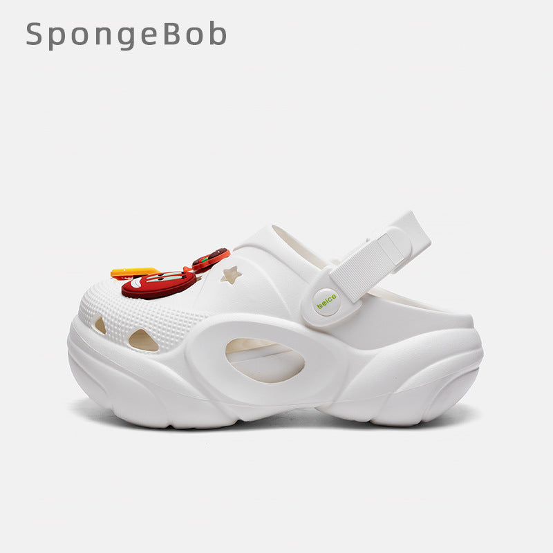 Spongebob squarepants thick sole stomp on shit feeling crocs women's summernew arrivaloutwearnon-slip deodorizing filtertoe heightening beach shoes