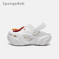 Spongebob squarepants thick sole stomp on shit feeling crocs women's summernew arrivaloutwearnon-slip deodorizing filtertoe heightening beach shoes
