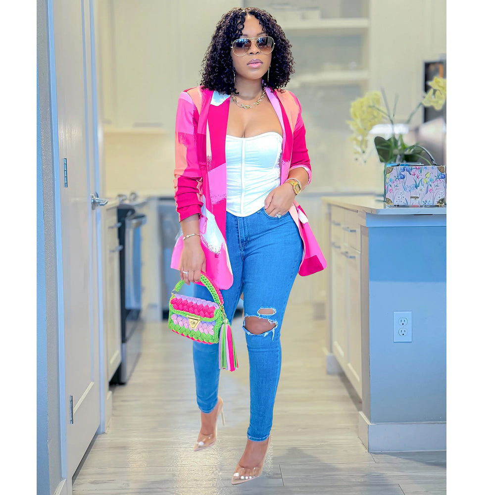 C6996 cross-border   independent station fashion women's long-sleeved printed blazer jacket