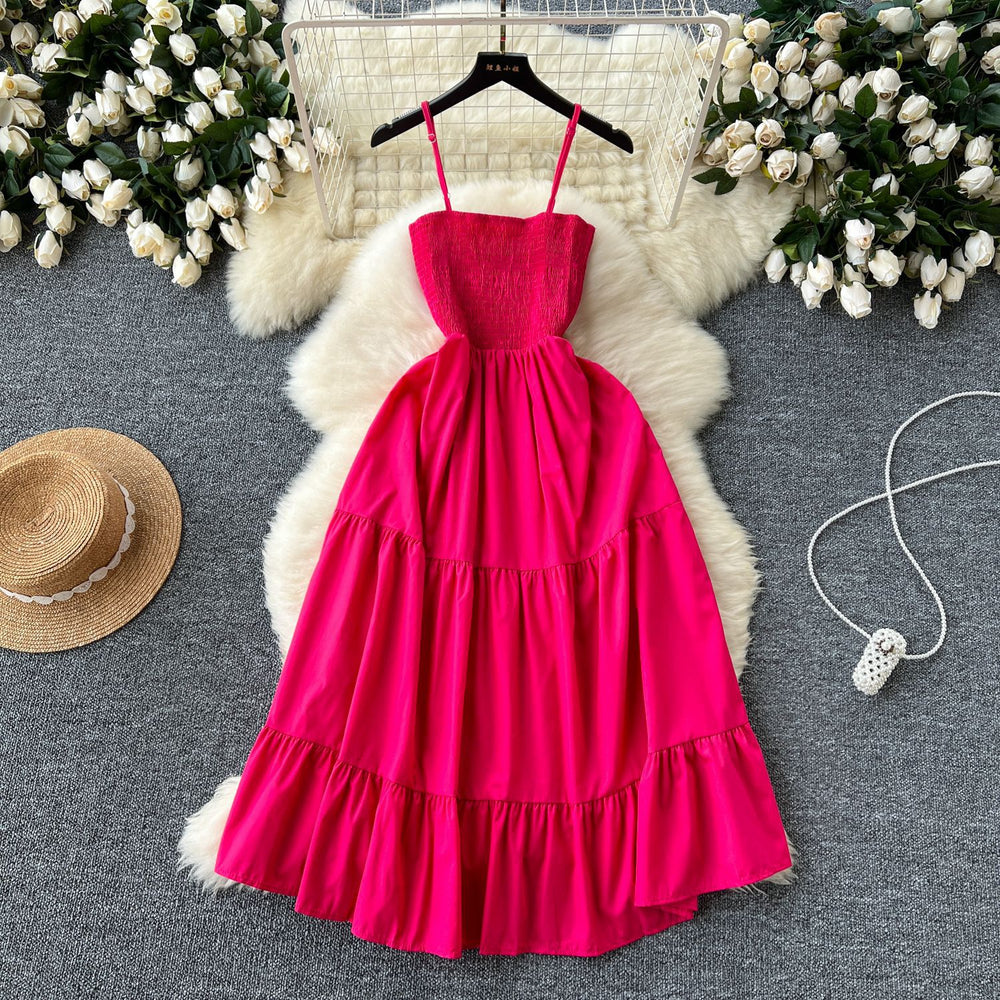 Women's slip dress - new summer  collection: elastic waist, slimming, sleeveless bandeau, ruffle hem maxi dress