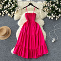 Women's slip dress - new summer  collection: elastic waist, slimming, sleeveless bandeau, ruffle hem maxi dress