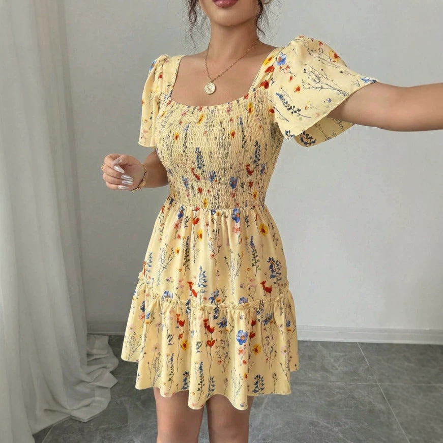 new european and american style women's floral print ruched sleeveless v-neck cinched waist backless maxi dress - perfect for vacation