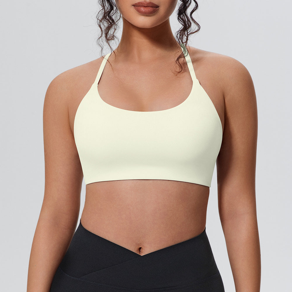 New arrival nude yoga vest thin shoulder straps detachable breast pad sports intimates suspenders beautiful back push up fitness bra