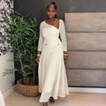 European and american women's clothing  autumn new sweet and fresh one-shoulder long sleeve high-waisted slimming a-line maxi dress