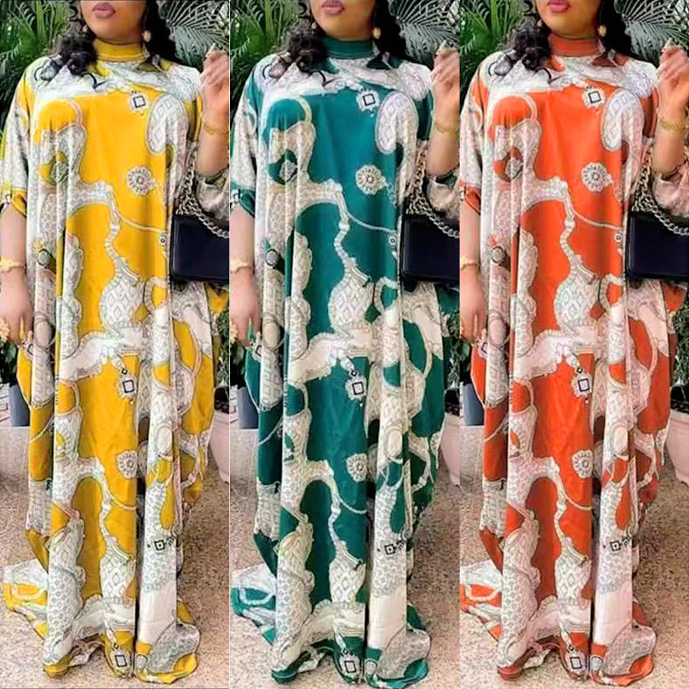 Fashion cross-border foreign trade africa  plus sizedress women's new summer chiffon printing long skirt