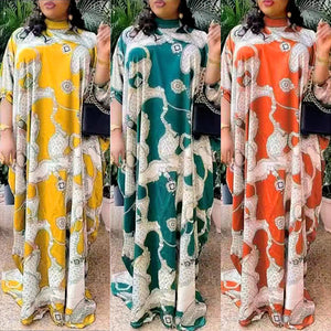 Fashion cross-border foreign trade africa  plus sizedress women's new summer chiffon printing long skirt