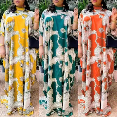 Fashion cross-border foreign trade africa  plus sizedress women's new summer chiffon printing long skirt