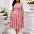 D637 european and american style women's clothing  summer new fashionable socialite lace patchwork high-waisted plus size faux two-piece dress