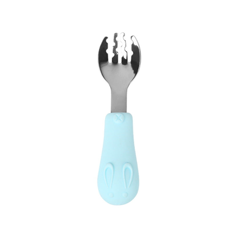 Children's tableware portable set 304 stainless steel eating spoon children's fork baby food supplement spoon silicone fork
