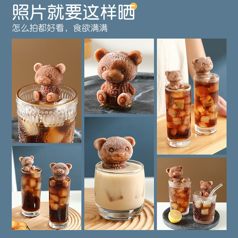 Bear ice cube mold household ice making silicone modeling ice grid ice box ice mold popsicle bear cartoon ice cream mold