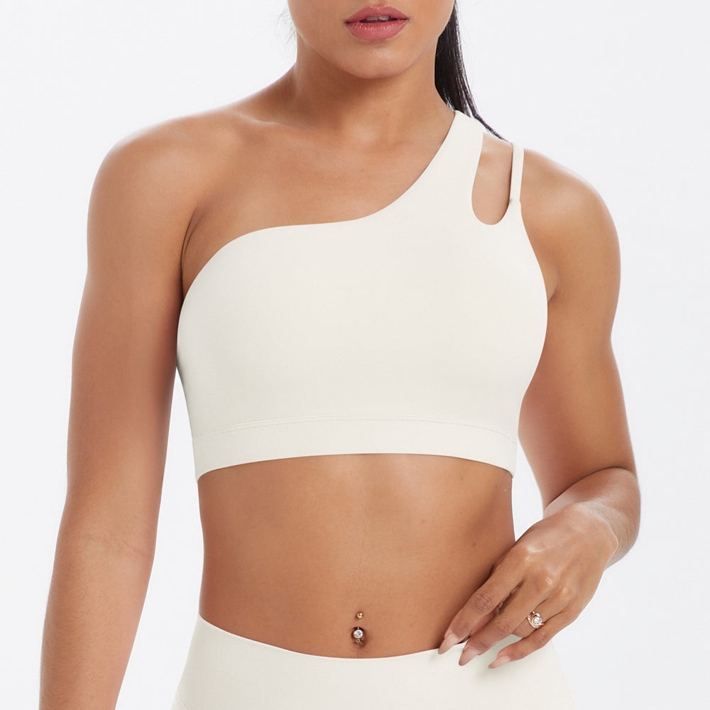 New arrival cross-border patchwork double-sided nylon brushed one-shoulder beautiful back sports intimates running fitness yoga wear vest for women