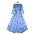 French court style three-quarter sleeve dress - women's summer mesh hollow-out crochet design, elegant flowy maxi dress
