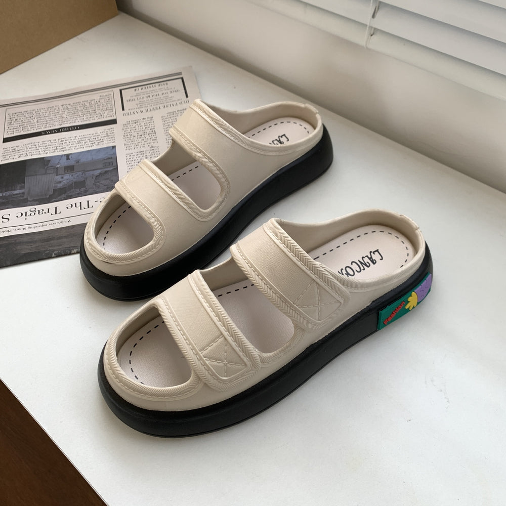 Women's slippers for outdoor wear, 2025 new fairy style sandals, trendy versatile platform slides, cloud-like comfort, thick-soled beach shoes