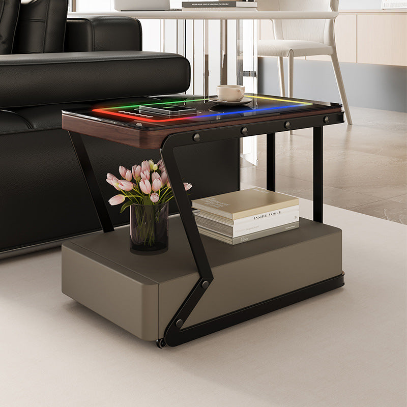 All solid wood movable coffee table smart sofa side table modern casual corner table living room multifunctional storage cabinet movable