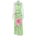 European and american style cross-border casual beach women's printed summer fresh skirt set, criss-cross halter backless trendy two-piece outfit