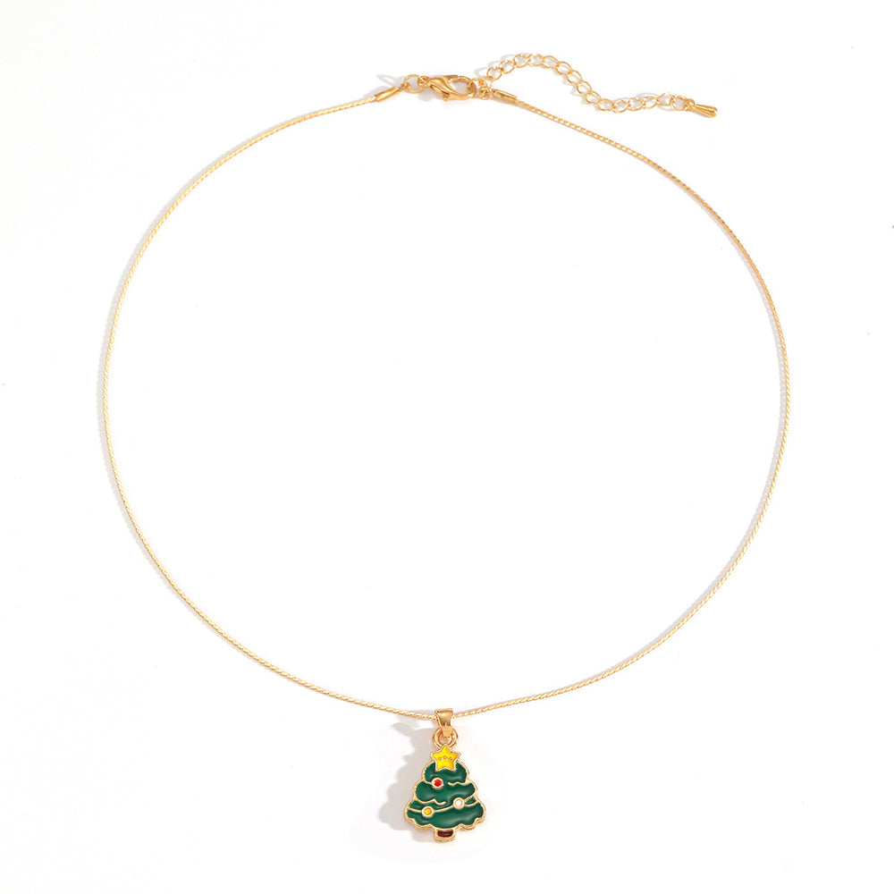 Christmas necklace wholesale: cross-border hot seller - fashionable enamel snowflake bell christmas tree pendant, simple and versatile necklace