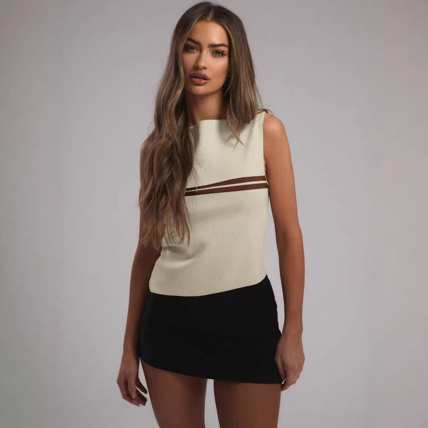 Xiaoxiangfengstripesknitting camisole women's summeroutwear silmslimming look inner bottom sleeveless t-shirttops