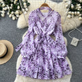 French retroelegancev neck ribbon long sleevesprintingdress women's waist slimming look a line skirt work clothing