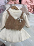 Girls' knitted sweater two-piece set -  autumn/winter new collection - bowknot cardigan and knit sweater outfit for little girls