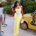 Fashion styleexport women's clothing slightly see-through strappy backlesspure color hip skirt halter pleated chest wrap silm long dress